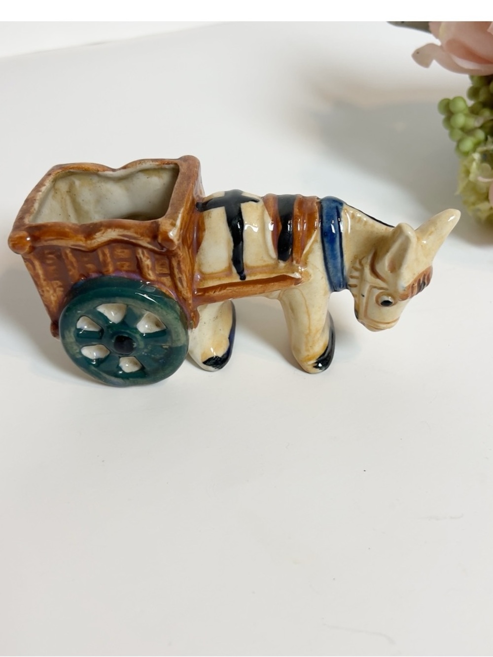 VINTAGE OCCUPIED JAPAN DONKEY W/ CART PLANTER VINTAGE - 40’s-50’s CERAMIC